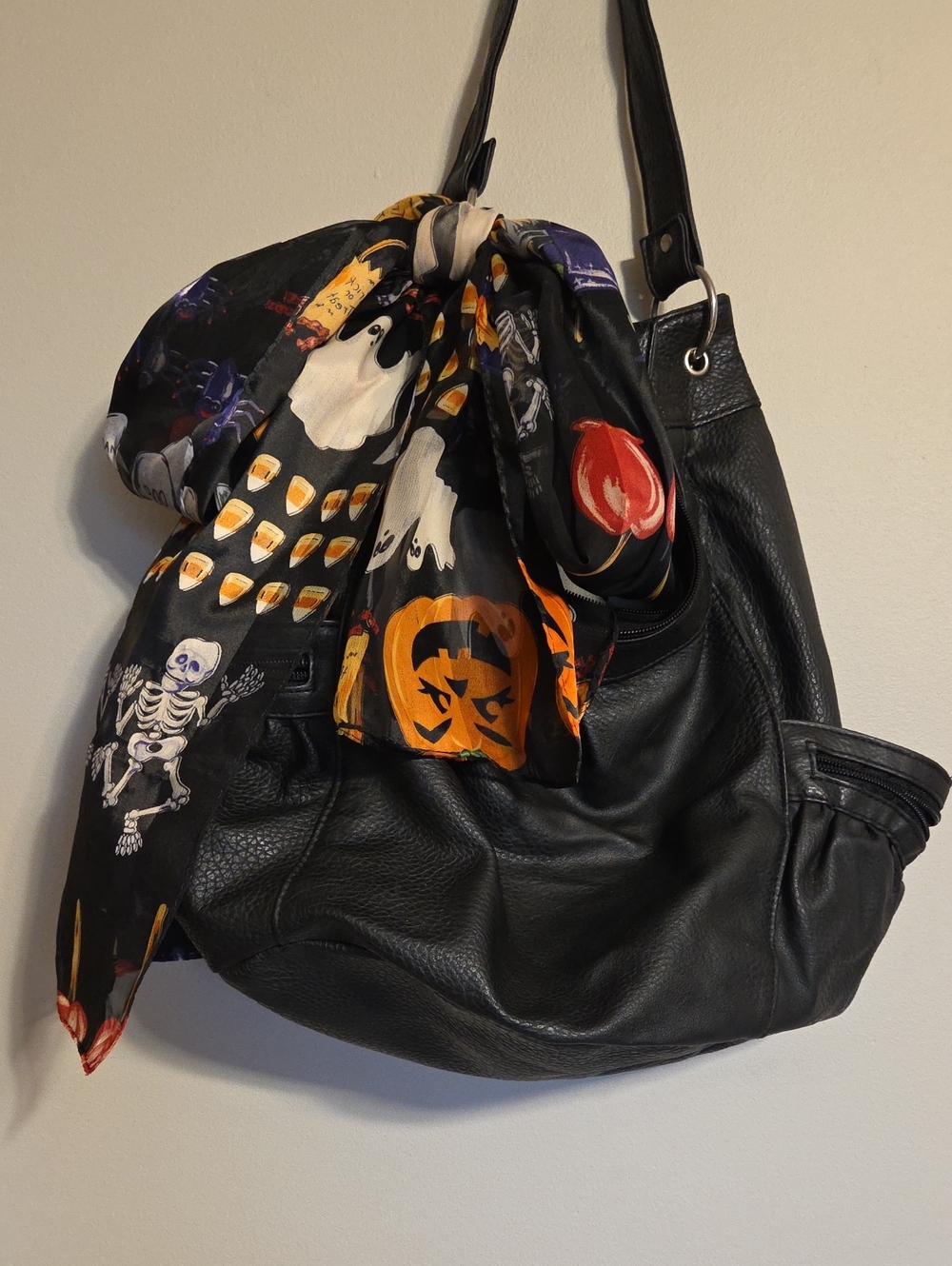 Halloween Purse Scarf - Black with Orange & White Print